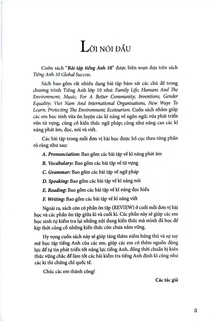BÀI TẬP TIẾNG ANH LỚP 10 - ENGLISH EXERCICES 10 (Dùng kèm SGK Tiếng Anh 10 GLOBAL SUCCESS)